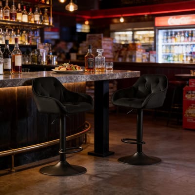 MODFU - Barkrukken - In Hoogte Verstelbaar En 360° Draaibaar - Modern - Voor Bar Of Keukeneiland - Fluweel En Metaal - Zwart