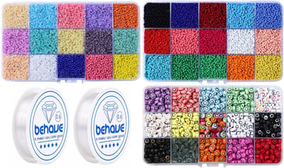 Behave Glaskralen & Smiley Set 31.200 Stuks — Rocailles 2 mm + Smileys — 30 Kleuren + Rijgdraad