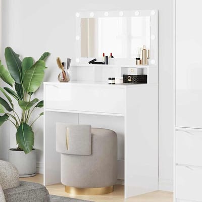 Kaptafel Slaapkamer - Make-up tafel - Make-up aanbrengen - Inclusief LED verlichting - 80 cm breed - Hoogglans wit