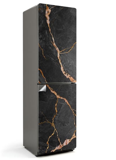 Wallfluent Koelkaststickers - Marmerpatroon met aderen Koelkast Folie - 60 cm x 205 cm - Zwart Koelkaststickers - Grote Koelkast Sticker - Koelkast Versiering - Decoratieve Koelkaststicker - Koelkast Opknappen Sticker
