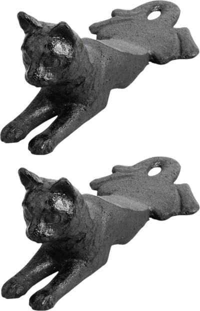 Esschert design Deurstopper liggende kat - 2x - 0.5 kg - gietijzer - zwart - 16 x 8 x 7 cm - poes