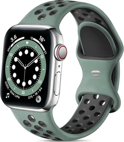 Strap-it Classic Sportbandje - Geschikt voor Apple Watch bandje - Series 1/2/3/4/5/6/7/8/9/10/11/SE/SE2/SE3 - Cyaan/Zwart - Siliconen bandje sport - Sport Loop iWatch bandje maat: 38 / 40 / 41 / 42mm