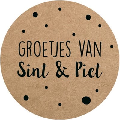 Stickers Sinterklaas - Groetjes van Sint en Piet - Kraft - Zwart Sticker - Sluitsticker - Schoen zetten - Envelop stickers | Cadeau – Gift – Cadeauzakje – Traktatie - 5 december - Pakjesavond | Chique inpakken - DH collection