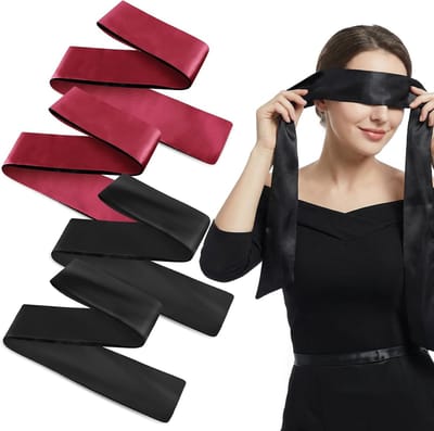 Ademend Satijnen Oogmasker Set van 2, Verstelbaar Slaapmasker voor Dames en Heren, Ideaal voor Reizen en Ontspanning, Zwart en Wijnrood