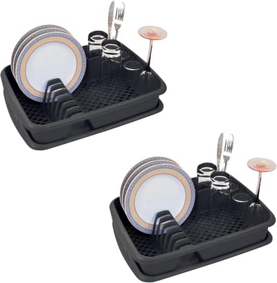 Novaliv 2X Afdruiprek Antracietgrijs 40 x 30 cm incl. Lekbak voor keuken en kleine gootsteen voor het afwassen Set van servies en bestek Afdruiprek