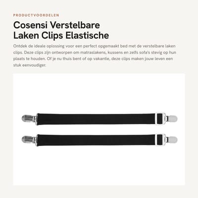 Dailygoods- Laken Clips Verstelbaar - 2 Stuks - Bevestigingsmiddelen - Elastische Bandjes - Grijpers - Geschikt voor Matras/Sofa - Matrasclips