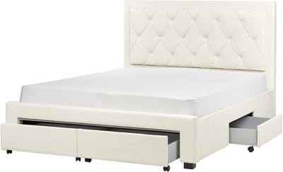 LIEVIN - Bed met opbergruimte - Lichtbeige - 160 x 200 cm - Fluweel