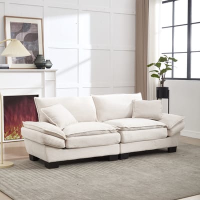 REDOM Bankstel 2-zits 224*81*81cm van fluweel, extra diepe zit en losse rugkussens, beige