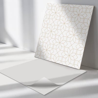 Wallfluent Vinyl Tegels - Geometrisch Bloemenpatroon Zelfklevende PVC Tegels - 30 cm x 30 cm - Wit Vinyl Tegels - Verpakking van 9 stuks - Vierkant PVC Tegels - Patroon Plaktegels - Vinyl Vloer Tegels - Plaktegels Keuken en Badkamer