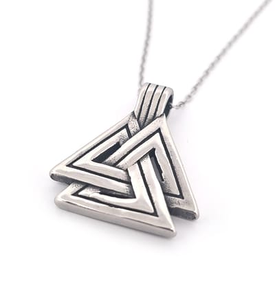 Stalen ketting met Viking hanger - Valknut Symbool - zilverkleurig - keltische stijl - driehoeken - 316L stainless steel