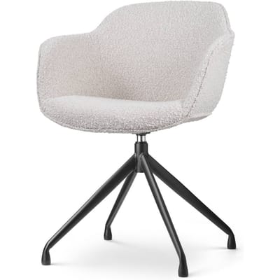 Nolon Nola-Mare Eetkamerstoel Bouclé Beige - Draaibaar - met Armleuning - Stof - Zwart Onderstel - Modern - Comfortabel