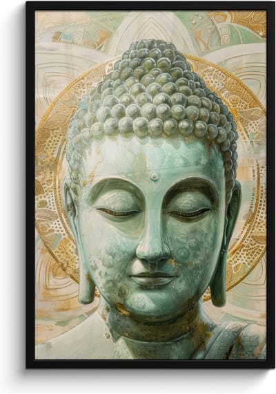 Poster in lijst - Fotolijst 60x90 cm - Posters - Buddha - Mandala - Modern - Spiritualiteit - Posterlijst zwart - Decoratie - Wanddecoratie woonkamer - Muurdecoratie slaapkamer