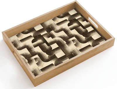Dienblad hout 40x30 cm - Schootdienblad - Abstract - Retro - Zwart - Borrelplank rechthoek - Plateau dienbladen
