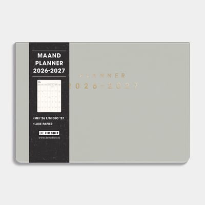 Hobbit - Maandplanner 2026-2027 - 1 maand op 2 pagina's - Maandagenda - Flexibele Kaft - A5+ (17.5 x 25,7 cm) - Washed Kraft grijs