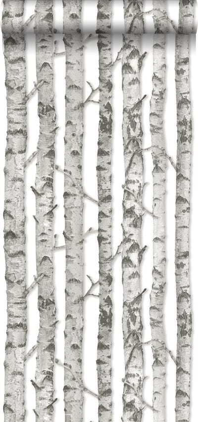 ESTAhome behang berken boomstammen licht warm grijs - 53 cm x 10.05 m - 138889