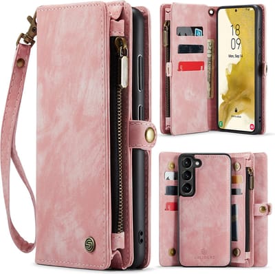 Geschikt Voor Samsung Galaxy S23 Plus Hoesje - Solidenz Wallet Case S23 Plus - Telefoonhoesje S23 Plus - S23 Plus Case Met Pasjeshouder - Met Ritsvak - Met Polskoord - Portemonee Hoes - S23+ - Roze