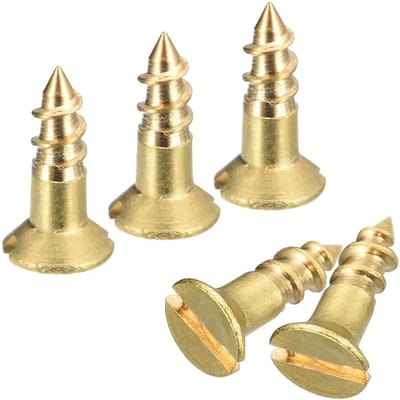 Dailygoods - QUARKZMAN Messing houtschroeven, 45 stuks, M2,5 x 8 mm sleufaandrijving, verzonken kop, zelftappende schroef voor houtbewerking en meubels