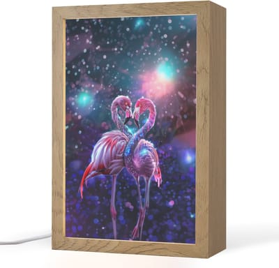 Nachtlampje 20x30 cm - Kinder lampje - Flamingo's - Dieren - Ruimte - Galaxy - Tafellamp kinderkamer - Slaapkamer lamp - Bedlamp kinderen - Kinderlampje stopcontact - Wandlamp babykamer - Nachtlampjes