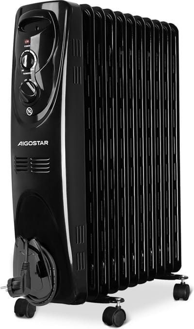 Aigostar Tummie – Olieradiator - Elektrische kachel - 2300W Heater - Oliegevulde radiator - Timer - 3 Standen - Zwart