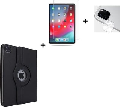 iPad Pro 11 2020 Hoesje - 11 inch - iPad pro 11 2020 Screenprotector - Camera protector - 360° Draaibare Book Case Zwart + Tempered Gehard Glas + Camera lens protector