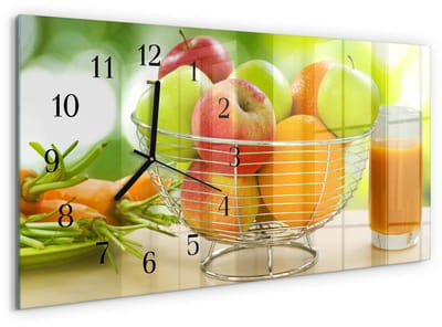 Tulup Wandklok - Fruit en sap Moderne Glazen Wandklok - 60x30 cm - Groente Wandklok Glas Met Motief - Zwarte Handen - Rechthoekige Wandklok - Glazen Klok Met Print - Wandklok Glas Met Motief