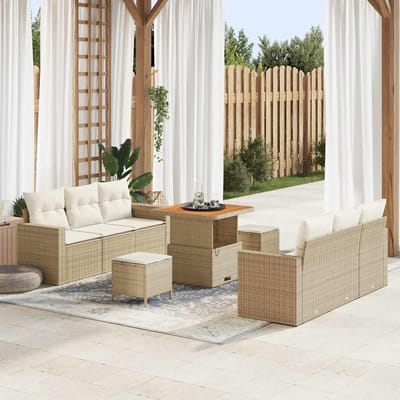 vidaXL - Tuinbank - Set - 9 - st - 6-Aantal - zitplaatsen - Beige - en - Crème