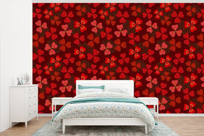 Behang - Fotobehang Patroon - Klaver - Rood - Breedte 345 cm x hoogte 220 cm