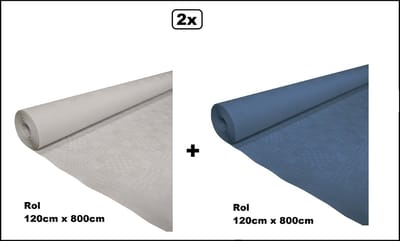 2x Tafelrol tafelkleed blauw en wit 120cm x 800cm papier - totaal 16 meter - Party diner food festival eten fun thema feest party
