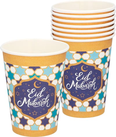 Boland - Set 8 papieren bekertjes 'Eid Mubarak' - Geen thema - Ramadan versiering