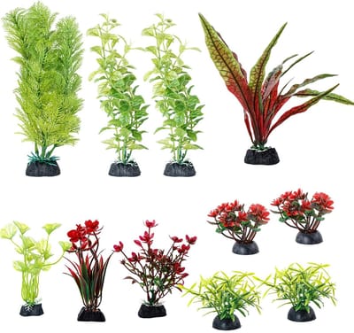 Dailygoods- Aquariumdecoratie Set 11 Stuks - Kunstmatige Waterplanten - Plastic Planten - Onderwaterdecoratie - Schildpadaccessoires - Hoogte tot 20 cm - Aquariumplanten