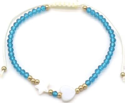 Enkelbandje - verstelbaar - touw - hartje - sterretje - blauw - goudkleurig - wit - zomer - strand - vakantie - zon - strand - festival - dames - vrouwen - feest - cadeau – valentijn – cadeau