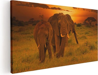 Artaza Canvas Schilderij Olifant - 40x20 cm - Klein - Wanddecoratie Dieren - Muurdecoratie Afrika - Schilderijen Op Canvas
