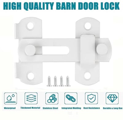 SnelShoppen - Flip Sliding Barn Door Lock RVS Poortslot Deurbeslag 10cm Wit, 180° Draaibaar, Perfect voor Tuin, Badkamer, Garage en Buiten