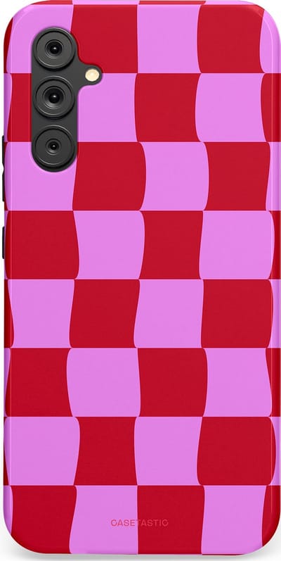Casetastic hoesje geschikt voor Samsung Galaxy A34 (2023) 5G - Dubbellaagse bescherming - Dansend Ruitje - Fashion Case - Rood Lavendel Roze