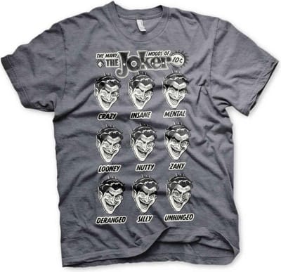 DC Comics Batman Heren Tshirt -S- The Many Moods Of The Joker Grijs