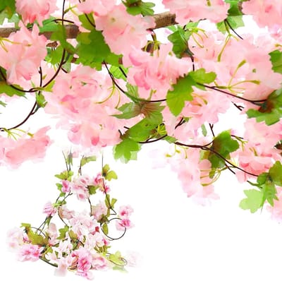 Prachtige Kersenbloesem Wijnstok - Kunstbloemen voor Binnen en Buiten, Perfect voor Bruiloften en Wanddecoratie, 230 cm Lange Roze Lianen