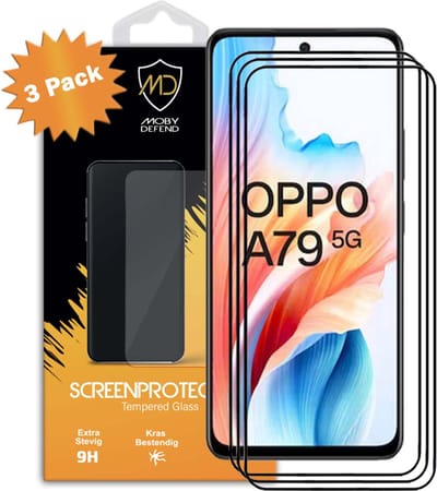3-Pack MobyDefend Screenprotectors - Geschikt voor Oppo A79 - Screensavers Met Zwarte Randen - Gehard Glas