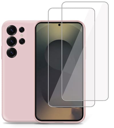 Technow hoesje + 2x Screenprotector geschikt voor Samsung S25 Ultra – Tempered Glass - Liquid Back Case Cover Rose