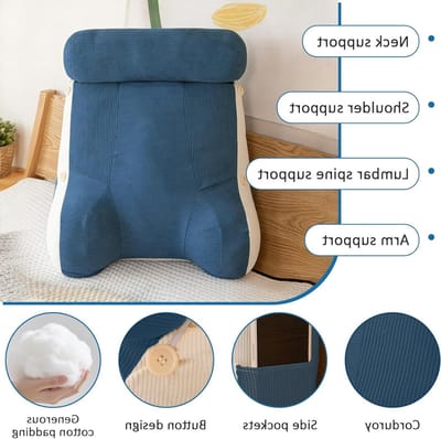 Comfortabel Lezen en Relaxen: Kussen met Rugleuning en Armsteunen voor Bank en Bed, Geschikt voor Televisie en Mobiele Spellen (Blauw)