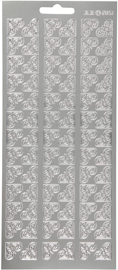 Stickers Zilver - Hoeken Stickervel - Zelfklevende Decoratieve Stickers - DIY Kaarten Maken & Scrapbooking Versiering - 10x23 cm