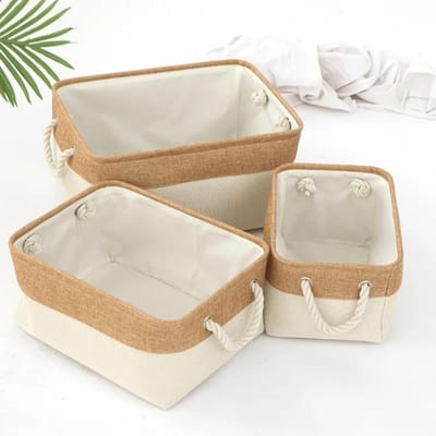 Opvouwbare opbergmand van katoen en linnen voor het sorteren en organiseren van diverse artikelen Opbergmanden Geweven mand 41x32x20cm beige