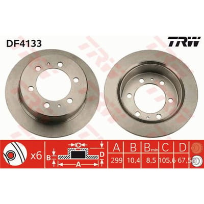 Remschijf TRW DF4133 achter, volledig, 1 Stuk