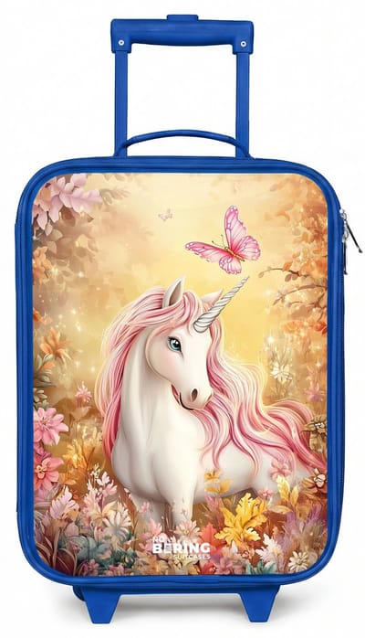 NoBoringSuitcases.com® - Kinderkoffer blauw - Kindertrolley jongen - Eenhoorn - Vlinder - Roze - Manen - Koffer kind lichtgewicht - Reiskoffer trolley voor kinderen - Koffertje met lichtgevende wieltjes - Rolkoffer