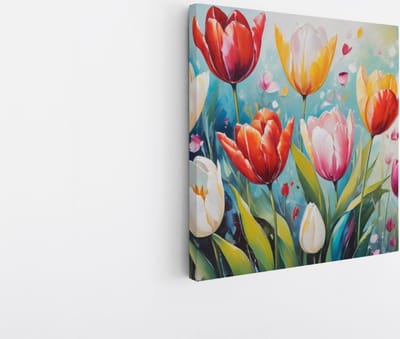 Saammp Canvas Schilderij - Gekleurde Tulpen - Bloemen - Abstract - 20x20 - Foto op canvas - Wanddecoratie - Muurdecoratie Woonkamer - Kantoor Decoratie