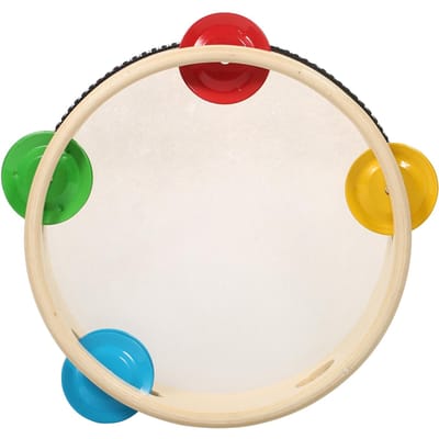 8 inch houten tamboerijn handbel handtrommel met enkele rij 6 stuks metalen bekkens jingles muzikaal 6-inch beige