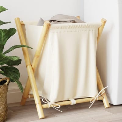 Wasmand Bamboe - Wasbox Linnenmand - Orde Thuis - Opvouwbaar Ontwerp - 45x55x635 cm - Crèmewit
