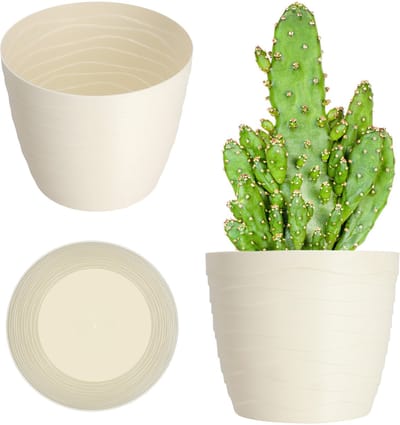 KADAX Bloempot van kunststof, diameter 11 - 19 cm, 7 kleuren, eenvoudige plantenpot, moderne plantenbak, robuuste bloempot, ronde pot, diameter 11 cm, ecru