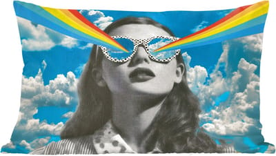 Sierkussens - Kussentjes Woonkamer - 60x40 cm - Vrouw - Bril - Regenboog - Wolken
