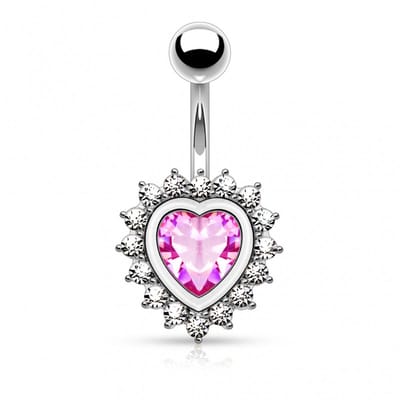 Navelpiercing steentjes rondom hart - zilver roze - LMPiercings