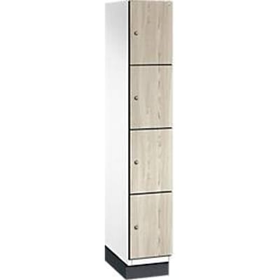 C+P Cambio lockerkast, 1 vak, 4 vakken, met plint, B 300 x D 525 x H 1980 mm, verkeerswit / essenhout decor